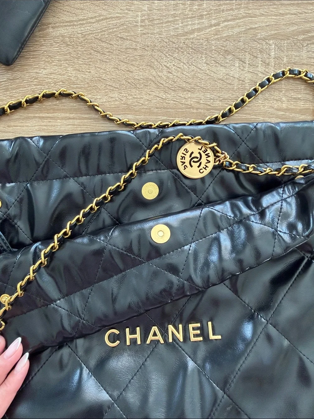 CHANEL Black Quilted Leather Tote with Gold Chain Strap and Pouch - Picture 2 of 4